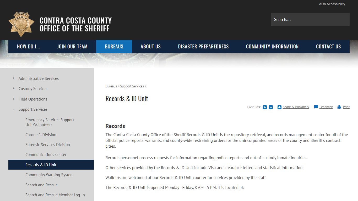 Records & ID Unit | Contra Costa Sheriff, CA