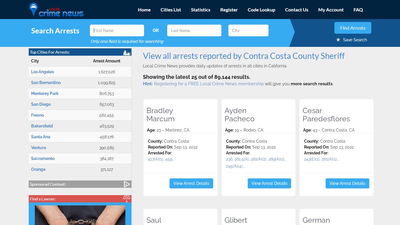 Arrests reported by Contra Costa County Sheriff | Local Crime News